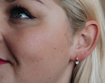 Gold Vermeil Diamond Hoop Earrings: Handmade Sterling Silver, Hypoallergenic "AURORA"