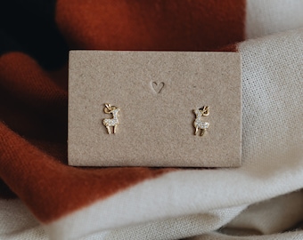 Charming Bambi Studs: Deer Diamond Studs, Fawn Studs, 18k Gold, 925 Sterling Silver, Cute Earrings, Christmas Gift for Her | Bambi