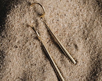 18K Vermeil Bar Drop Earrings: Sterling Silver Hoops "VELA"