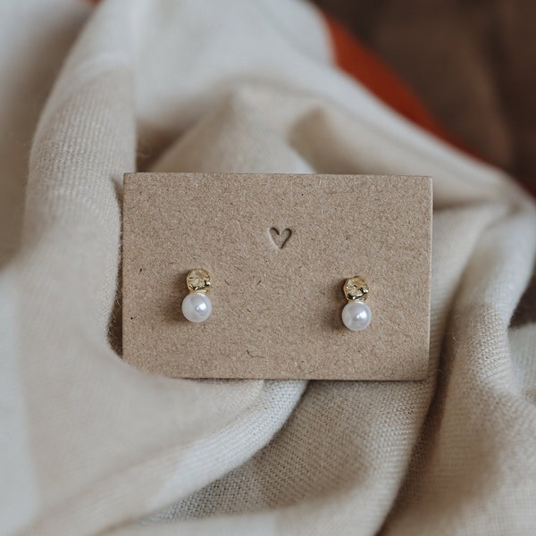 Pearl Hoop Studs: Minimalist Earrings, Sterling Silver Pearl Stud Earrings, Dainty CZ Diamond Earrings, Bridal Earring, Wedding | Aurelia