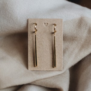 Bar Earrings, Bar Huggie Earrings, Bar Hoop Earrings, Gold Bar Earrings, Dangle Earrings, Drop Earrings, Zorro Earrings, Waterproof | Vela