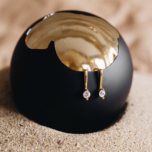 Chic Dainty Drops Gleaming Cubic Zirconia on 18K Gold Vermeil Hoops Gold Vermeil Earrings Dangle Earrings Waterproof Hoops Solaris image 1