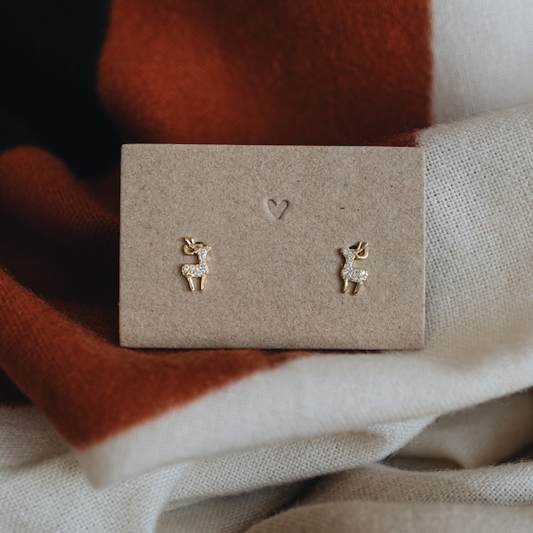 Charmants clous Bambi : clous d'oreilles diamants cerf, clous d'oreilles faon, or 18 carats, argent sterling 925, jolies boucles d'oreilles, cadeau de Noël pour elle | Bambi