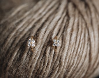 Diamond Floral Huggie Earrings: 18K Gold Vermeil, 925 Sterling Silver