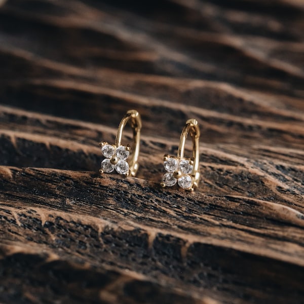 Leaf Crystal Hoop Earrings: 18K Gold Vermeil, Waterproof "ZURI"