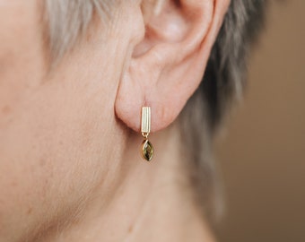 Pendientes colgantes de hoja: Peridoto, oro vermeil de 18 quilates y plata de ley "LEAF"