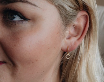 Circle Huggie Earrings: Trending Opal Circle Earrings, Perfect Minimalist Look, Gift for Her, Dainty Crystal Huggies, Gold Studs | Ecla