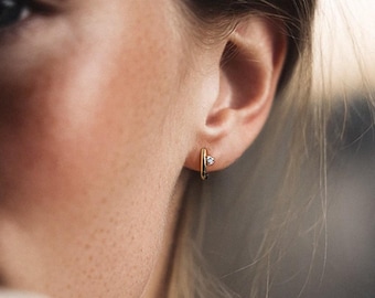 Gold Vermeil CZ Diamond Huggie Earrings – Minimalist Sterling Silver Hoops "HUGI"