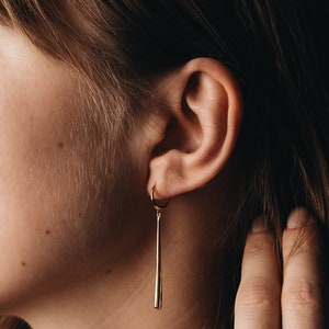 18K Vermeil Bar Earrings: Minimalist Waterproof Bar Studs Stack 18k Gold Plated Over 925 Sterling Silver Hoops Stacking Vela image 2