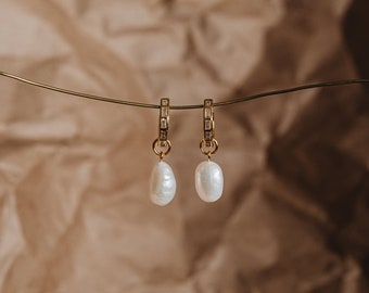 Gold Hoop Earrings with Detachable Pearls - Sleek Hoops or Pearl Adorned, Diamond Pearl Drop Earrings, Minimalist Pearl Earrings | Feli