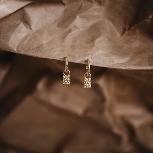 Mini Gold Dangle Hoop Earrings: 18K Vermeil Sterling Silver