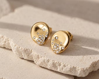 Gold CZ Cluster Stud Earrings, 18K Gold Vermeil over 925 Sterling Silver, Sculptural Studs, Graduation Gift for Her, Celeste