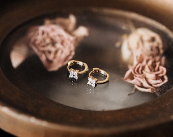 Gold Vermeil Flower Hoop Earrings – Sterling Silver CZ Huggies | Zuri