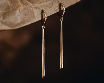 18k Gold Bar Dangle Earrings: 925 Sterling Silver Date Night Earrings "VELA"