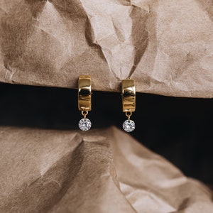 Dangling Hoop Earrings - Dainty Diamond Charm Earrings, Minimalist Huggie Hoops, Gifts for Mom, Valentines Day Gift, Free Shipping | ORA
