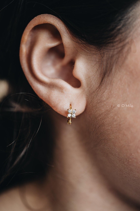 Mini Floral Huggies, Small Hoop Earrings, Small Flower Earrings