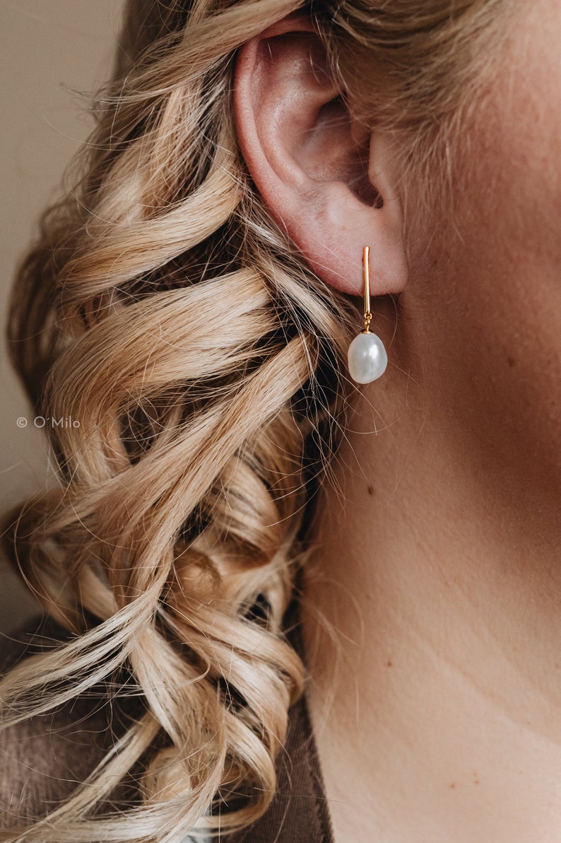 Pearl Drop Earrings 18K Gold Vermeil, Elegant Freshwater Pearls, Hypoallergenic Jewelry, Gift for Her, Waterproof, Pearl Studs Adeline image 1