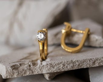 Solitaire CZ Bridal Huggie Earrings • Gold Vermeil or Sterling Silver • Small Wedding Hoops • Minimalist Bride • Bridesmaid Gift • Iris