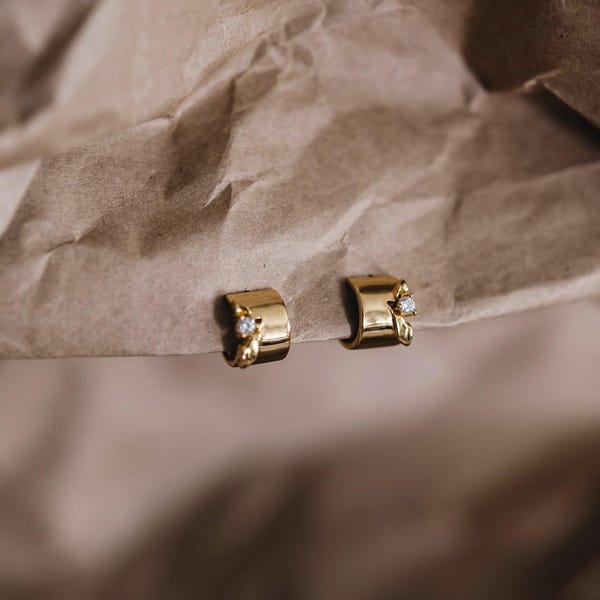 Art Deco Diamond Huggie Earrings: Gold Vermeil Vintage Style