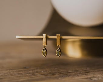 Green Peridot Earrings, Leaf Drop Earrings, 18K Gold Vermeil, 925 Silver, Hypoallergenic Earrings, Waterproof Earrings, Minimalist | Leaf