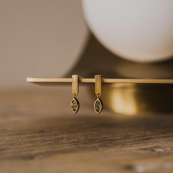 Kolczyki z zielonym liściem perydotu: 18-karatowe złoto vermeil, srebro 925 „LEAF”