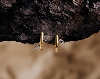 Gold Vermeil CZ Diamond Hoop Earrings: Sterling Silver Huggies "HUGI"