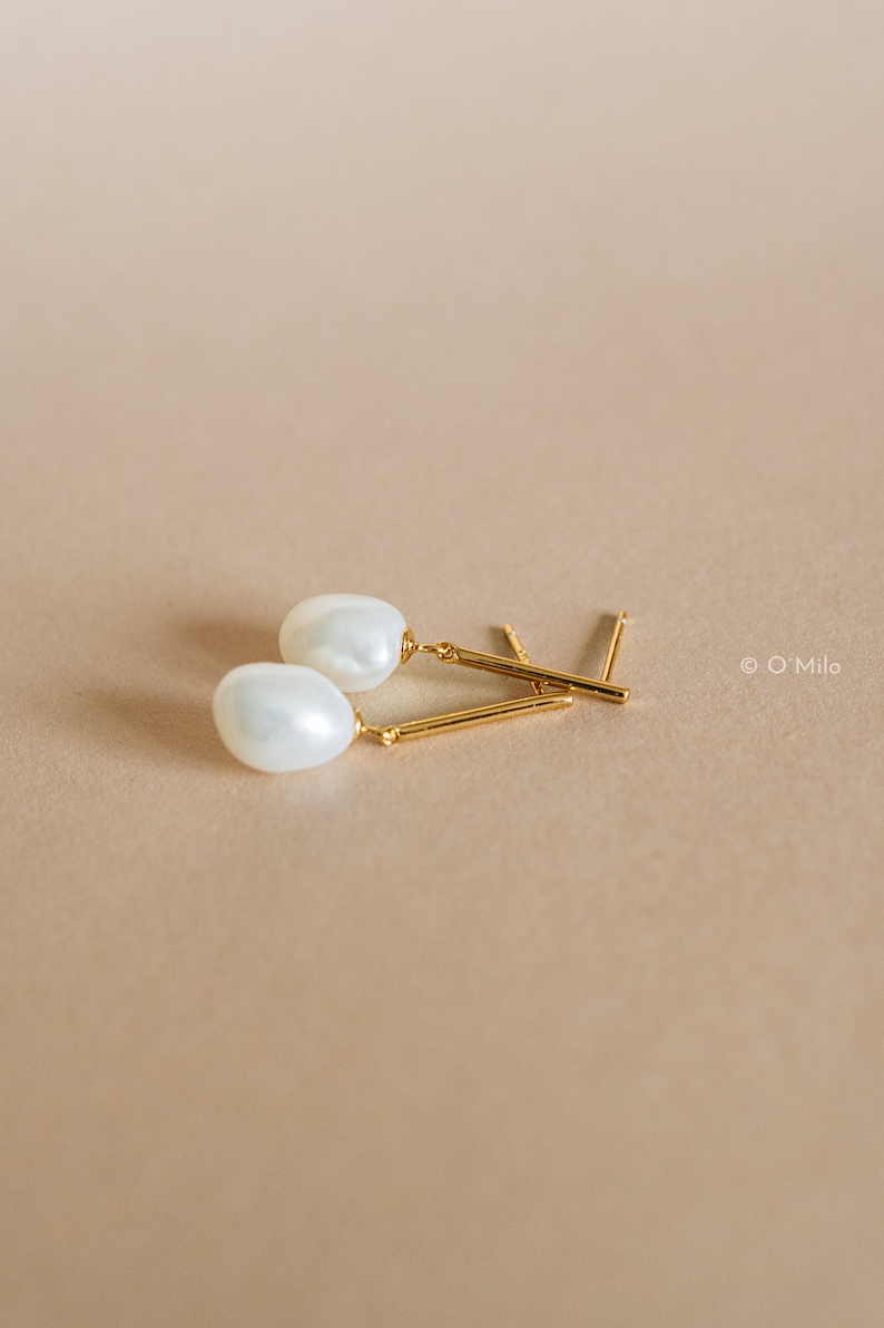 Pearl Drop Earrings 18K Gold Vermeil, Elegant Freshwater Pearls, Hypoallergenic Jewelry, Gift for Her, Waterproof, Pearl Studs Adeline image 4