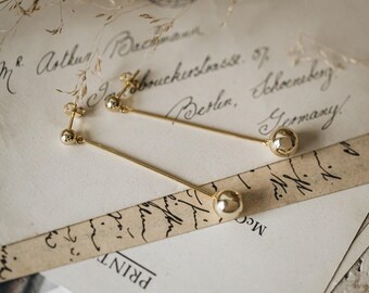 Pendientes largos de oro, esferas colgantes de vermeil de 18 quilates, plata 925, minimalistas modernos / Noor