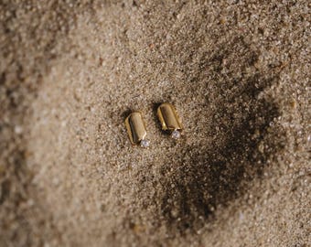18k Gold Vermeil Diamond Stud Earrings – Tiny Minimalist Jewelry | Mia