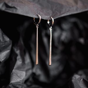 Sterling Silver Dangle Bar Earrings, Minimalist Earrings, Long Bar Dangle, 18k Gold, 925 Sterling Silver, Perfect Gift for Her | Vela