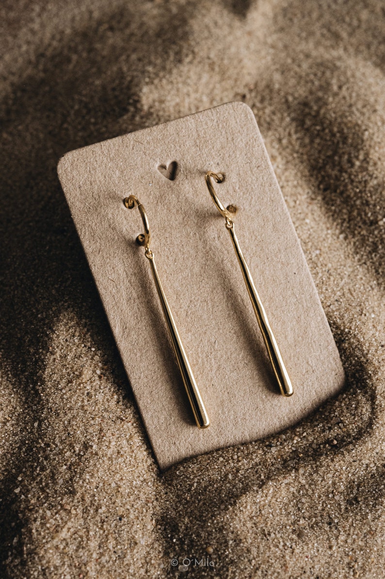 18K Vermeil Bar Earrings: Minimalist Waterproof Bar Studs Stack 18k Gold Plated Over 925 Sterling Silver Hoops Stacking Vela image 5