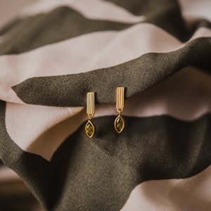 Pendientes de hoja de peridoto: colgantes de oro vermeil de 18 quilates, plata de ley 925