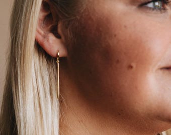 Minimalist Bar Hoops: 18k Gold Sterling Silver Zoro Earrings "VELA"