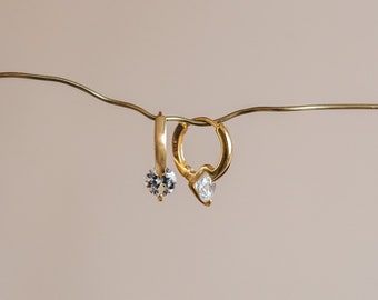 Gold Vermeil Hoop Earrings: Minimalist Cubic Zirconia, Sterling Silver "AURORA"