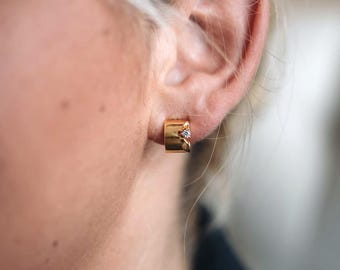 Aretes Art Déco de oro de 18 quilates con circonita cúbica y diamantes, plata de ley 925 "MUSE"