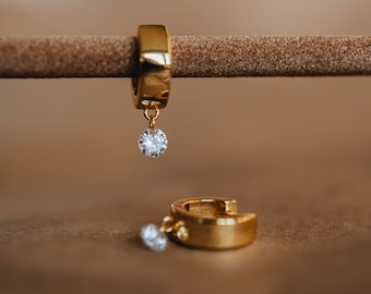 Art Deco Diamond Earrings - Vintage Style Gold Huggie Hoop Earrings, Perfect Bridal Earrings, Gift for Wife, Valentines Day Gift | ORA
