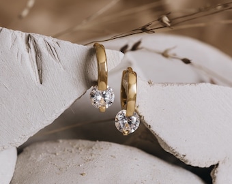 Diamond Huggie Hoops, Small Gold Hoops, Dainty Diamond Earrings, Minimalist Earrings, Perfect Addition to Your Earring Set, Stack | AURORA
