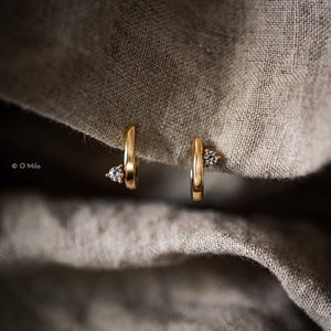 Diamond Huggie Earrings, Small Diamond Hoop Earrings, Minimalist Earrings, Anniversary Gift for Women , Tiny Diamond Hoops | Hugi