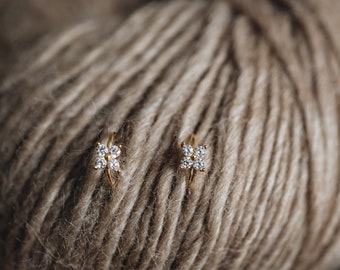 Orecchini A Cerchio Con Fiore In Argento Sterling 925 - Piccoli Hoops Bicolore Per Donna E Ragazza, CUOKA MIRACLE