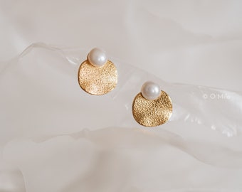 18K Gold Vermeil Freshwater Pearl Stud Earrings: Sterling Silver Studs "MIRA"