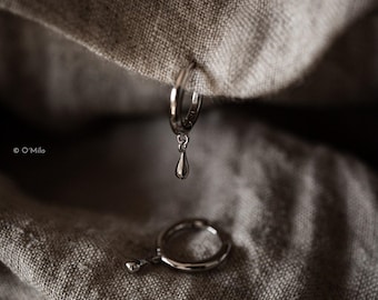 925 Sterling Silver Teardrop Hoop Earrings: Minimalist Huggie Charm "ARIEL"