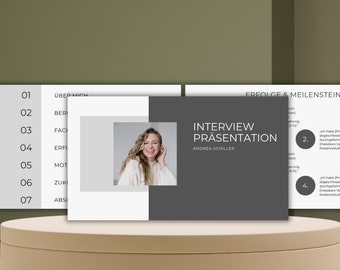 Modelo de PowerPoint para apresentação de entrevista de emprego Canva moderno Executivo AC cinza Modelo de aplicativo digital Modelo de negócios pitch sobre mim