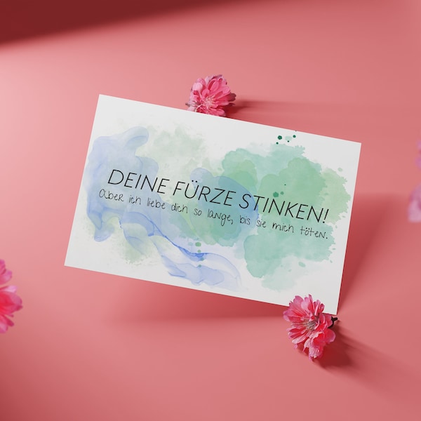 Lustige Grußkarte Valentinstag druckbare Aquarell Postkarte Hochzeitstag Geschenk Jahrestag Valentinstags Karte lustig Deine Fürze stinken