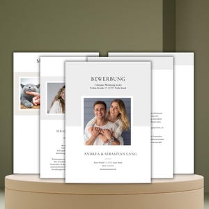 Plantilla de Canva para solicitud de apartamento moderno, pareja, carta de presentación de perfil corto individual, plantilla de solicitud profesional, compra de vivienda, perfil de mascota alemán