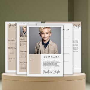 Plantilla de currículum de actor infantil foto boho Canva modelo infantil solicitud de actor actriz beige currículum plantilla de foto de cabeza carta de presentación profesional