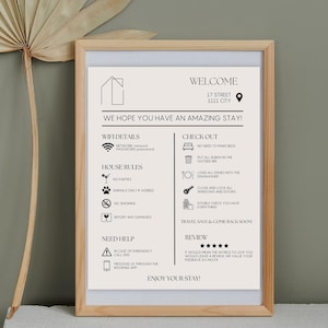 Panneau de bienvenue Airbnb Hôtes Location de vacances Affiche d'arrivée des invités imprimable Réservation VRBO Modèle immobilier Téléchargement direct Règlement intérieur Wifi
