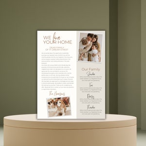 Plantilla de carta de comprador de vivienda Carta de oferta de comprador familia moderna boho beige Pareja Perro Plantilla de comprador de casa currículum de bienes raíces Canva editable diy