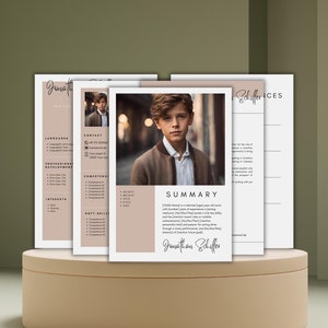 Plantilla de currículum de actor infantil foto boho Canva modelo infantil solicitud de actor actriz beige currículum plantilla de foto de cabeza carta de presentación profesional