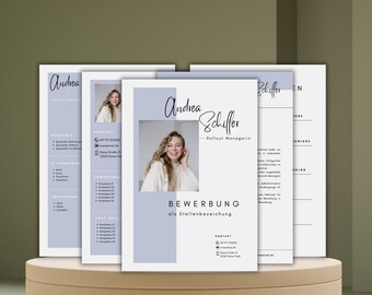Modelo de aplicação CV alemão em mesa carta de apresentação criativa folha de rosto moderna profissionais alunos aluno design de amostra Canva