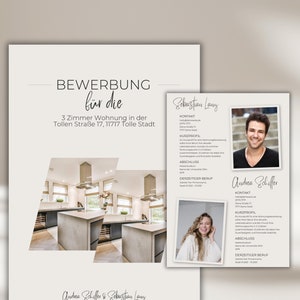 Plantilla de solicitud de apartamento moderno pareja Canva beige carta de presentación de perfil corto individual plantilla de solicitud profesional compra de casa plantilla alemana